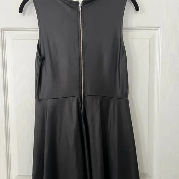 Faux Leather Skater Dress - Black - Picture 2 of 6